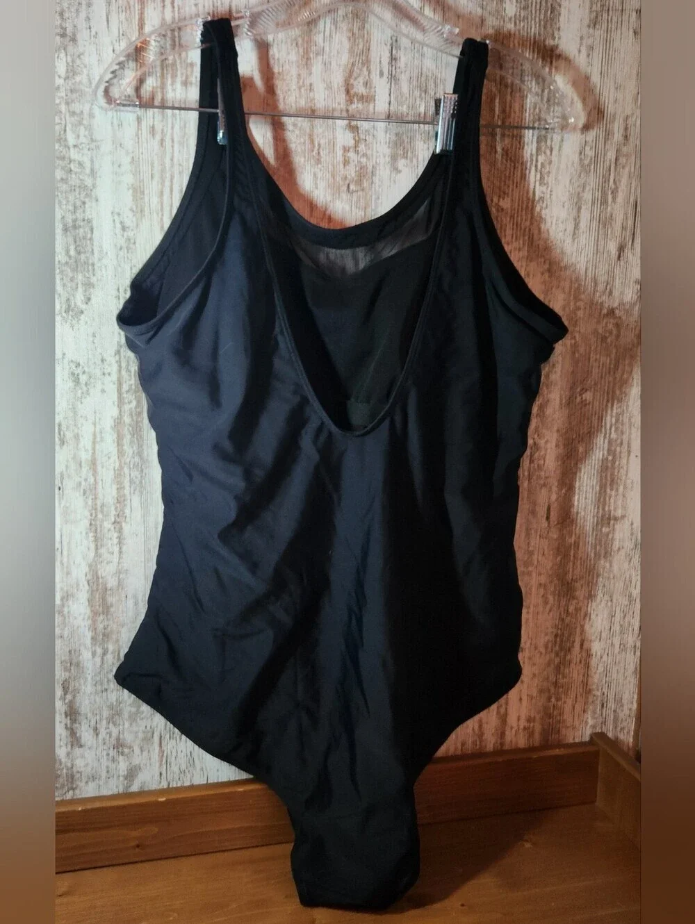Tempt Me Women Black One Piece Mesh Upper Swimsuit Tummy Control Full Coverage